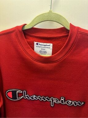 Champion Red Crewneck Sweatshirt with Script Logo